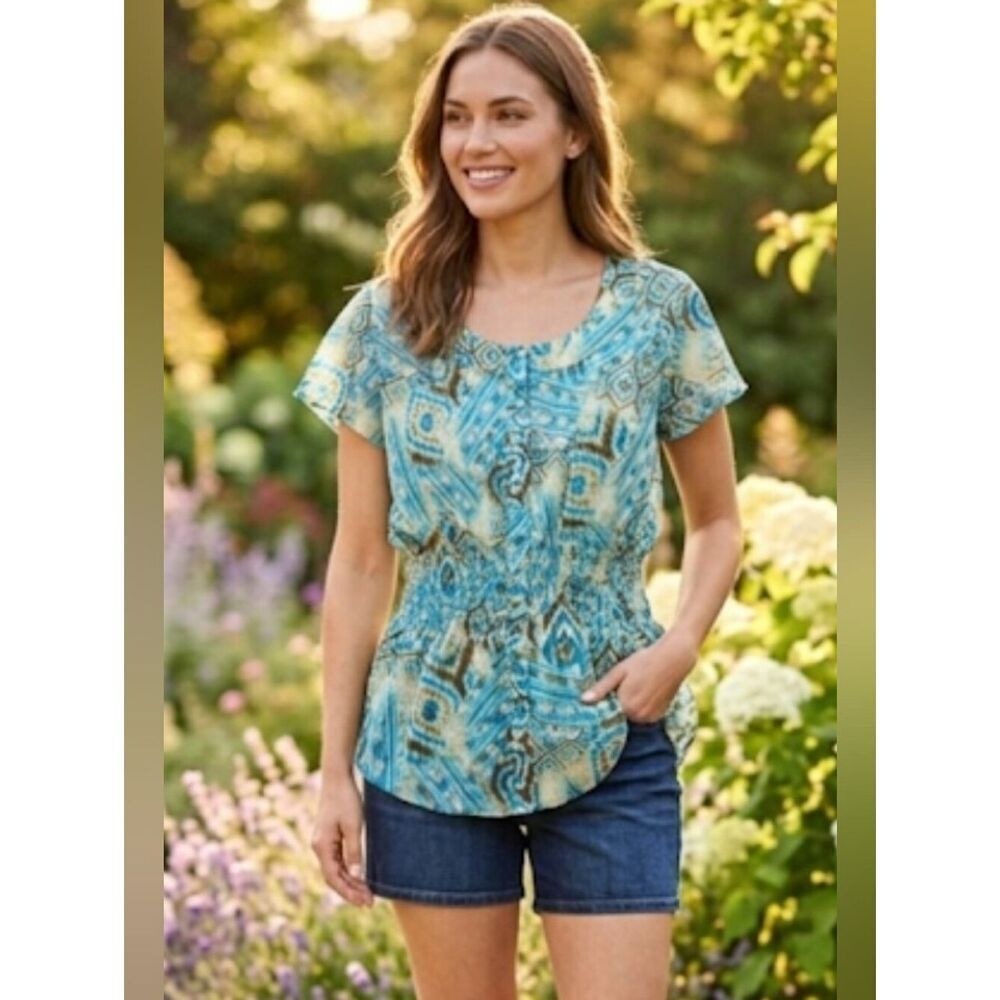 Ashley Stewart Top Sz 18 Turquoise/Tan Aztec